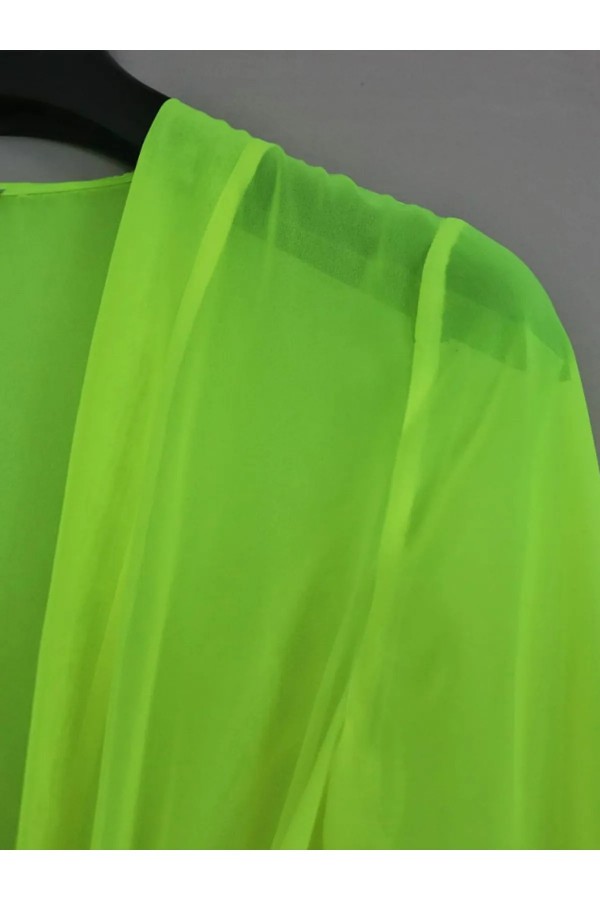 Şifon Plaj Elbisesi - Kimono - Neon Yeşil Şifon Plaj Elbisesi - Kimono - Neon Yeşil